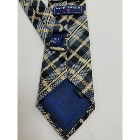 Saddlebred Mens Necktie lot of 3 Gold Navy Plaid Paisley Silk & Silk Blend ties - Picture 9 of 10